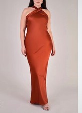 rewritten bridesmaids roma halterneck dress burnt orange