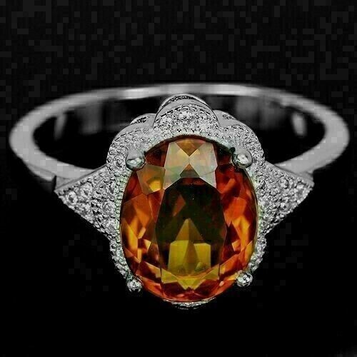 Silver Ring with Genuine Golden Citrine Gem in Solid Sterling Size US 7.75