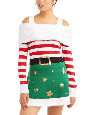 ugly christmas sweater dress nearby NWT Red And Green Elf Dress with Soft Neckline XL Long enough to call