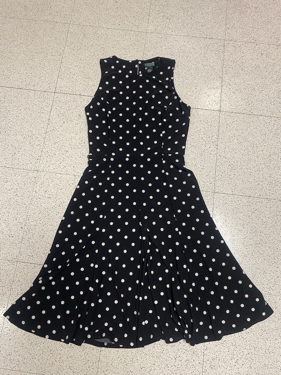 Lauren Ralph Lauren Black Polka Dot Dress Sleeveless Size 4 Lauren Ralph Lauren Black Polka Dot Dress Sleeveless Size 4
