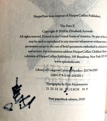 SIGNED The Poet X by Elizabeth Acevedo 1st/9th (2020, Trade