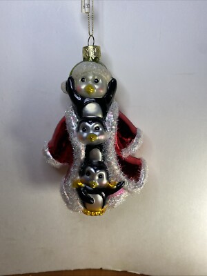 PENGUIN Glass Christmas Ornament 6  T 3 Stacked On One Another