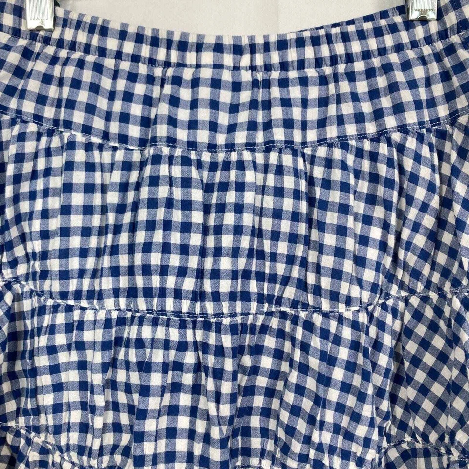 Lands End Kids Skort Girls Sz 7 Blue Cotton Gingham Tiered Mini Skirt Skirt - Image 2 of 4