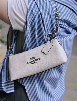 Coach Charlotte Chain Shoulder Bag Croc Embossed Black CL656 for