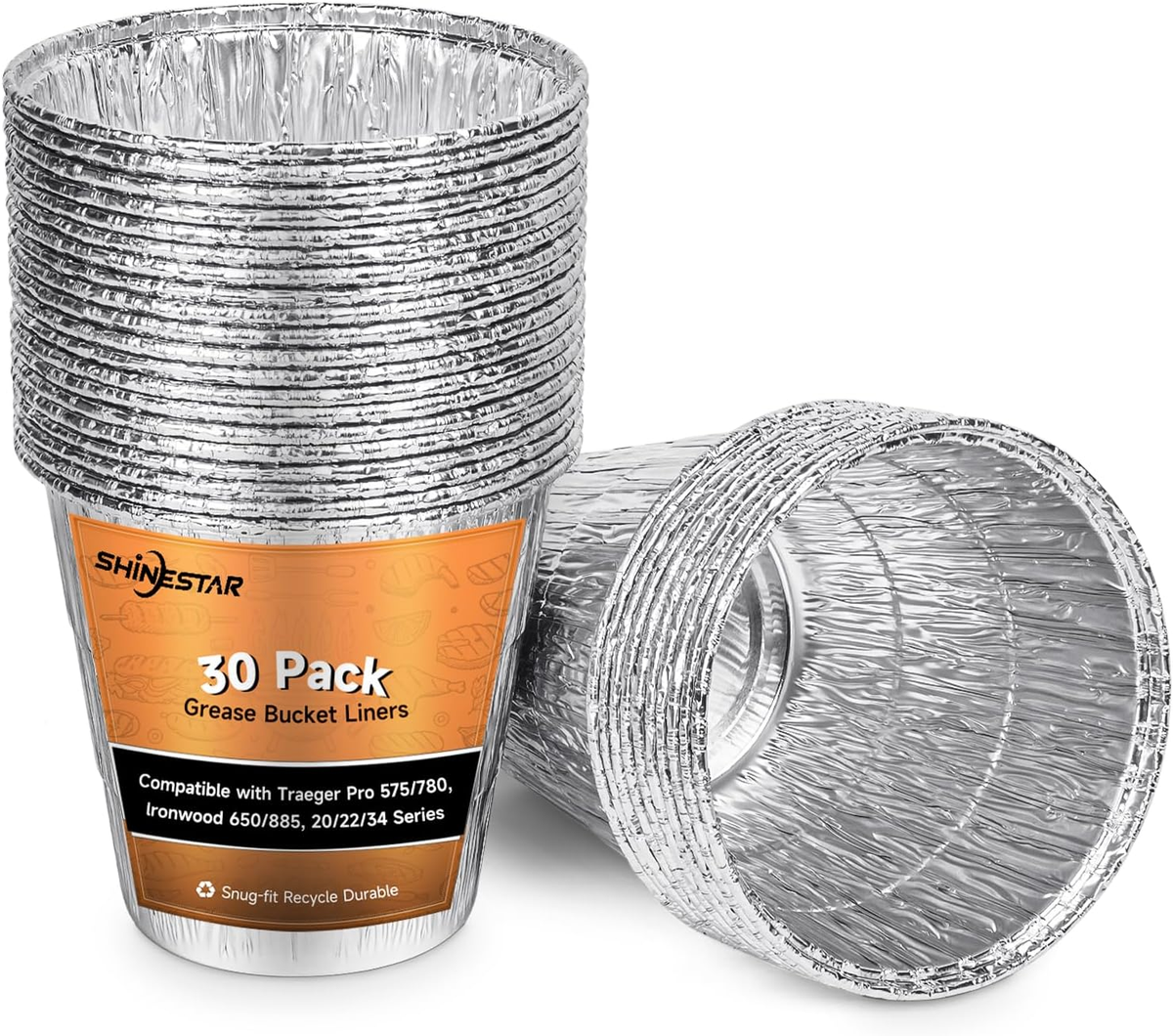Grease Bucket Liners 30pcs Drip Pan Inserts for Traeger Pro