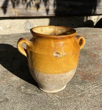 Ancien Petit Pot Terre Cuite Vernissé Jaune XIXème Sud-Ouest France