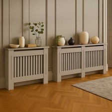 Neo Grey Decorative Cabinet Wood Panel Oak Effect Top Slatted Radiator Cover
