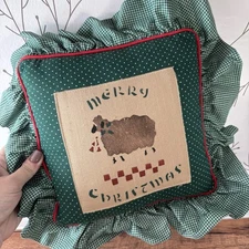 Primitive Folk Art Handmade Country Sheep Lamb Farmhouse Throw Decorative Pillow