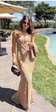 ZARA NEW WOMAN STRAPPY FLORAL POLKA DOT MAXI DRESS LIGHT BROWN 3675/535/730 M