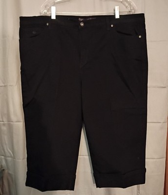 Gloria Vanderbilt Plus Size Women's 20W Black Amanda Cuffed Hem Capris