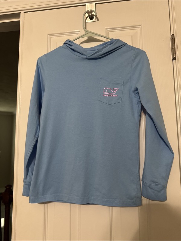 Vineyard Vines Girls Blue W/Pink Foil Hooded T-Shirt - Size S 8-10- EUC
