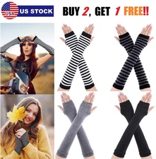 Women's Punk Gothic Rock Long Arm Warmers Winter Fingerless Gloves Arm Warmer US