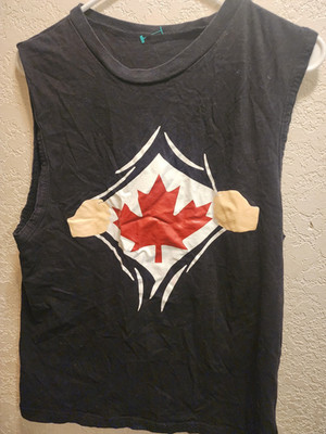 Men's Black Sleeveless Crew Neck Canada Maple Leaf Graphic Cotton Jersey Tee L/G