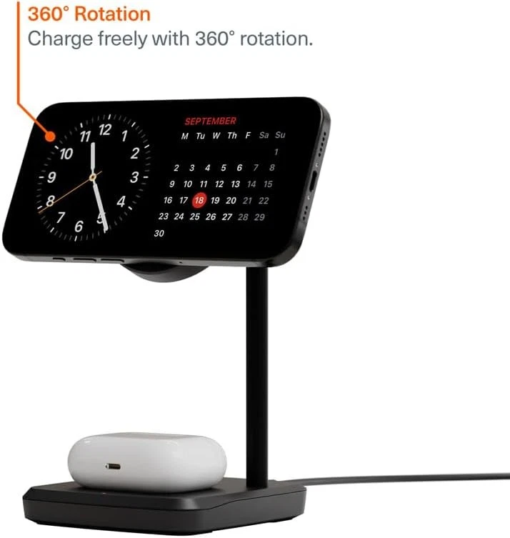 Cygnett ChargeBase 2-in-1 Magnetic Wireless Charging Stand, Qi2 Compatible Black - Image 4 of 4