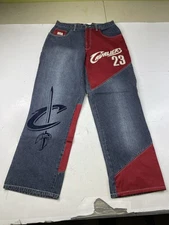 Vintage Y2K UNK Denim NBA Cavaliers LeBron James #23 Blue Jeans Size 34 Baggy
