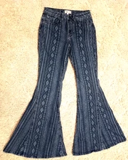 Shyanne Bell Bottom Jeans Womens 29W 34L Blue Aztec Western Wear Flare Boho (88A