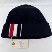 NWT Authentic Thom Browne  Jersey Stitch Hat In Merino Wool Hat Black Size OS