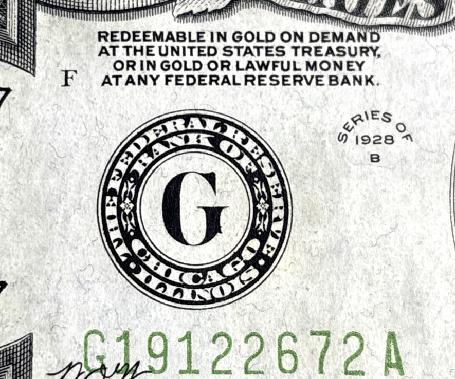 Series 1928 B $20 Twenty Dollar Federal Reserve Note Chicago G19122672A AU/CU - Image 3 of 4