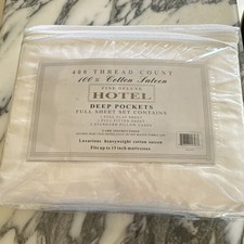 Deluxe Hotel Full Sheet Set 100 Cotton Sateen 400TC Deep Pockets White Stripes