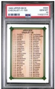 1989 UPPER DECK #694 CHECKLIST #1-100 KEN GRIFFEY ROOKIE #1 PSA 10 Rare Pop 29 !