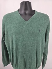 VTG Polo Ralph Lauren Sweater Mens XL Green 100 Cotton V Neck Pullover