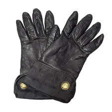 COACH - Black Leather Jacquard Women's Gloves