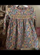 Mini Boden Girls Vintage Floral Smocked Long Sleeve Dress Sz 5-6Y