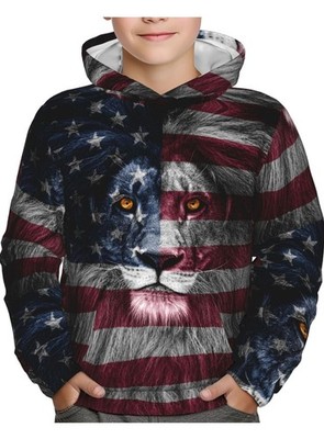 Kids American Flag USA Lion Hoodie Size Youth XL