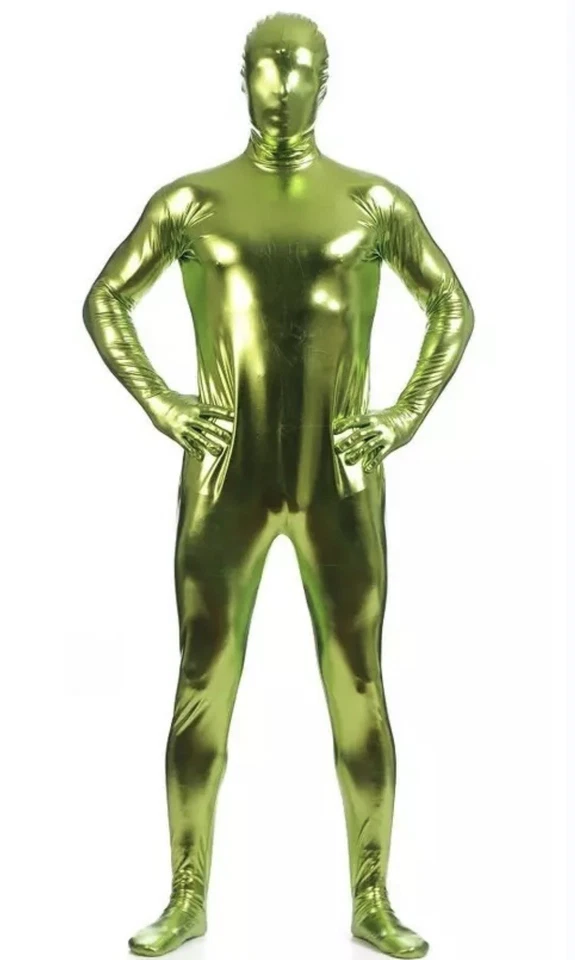 Metallic Sexy Unisex Cosplays Costume Jumpsuit Zipped Full Head — 第 3/4 张图片