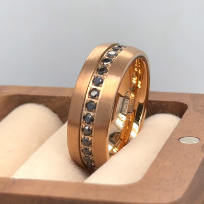 with Black Cubic Zirconia Rings 8mm Gift for Him Rose Gold Tungsten Wedding Band