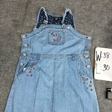 T  Company T Company Denim Overall Dress Paisley Embroidered Size L Light Blue