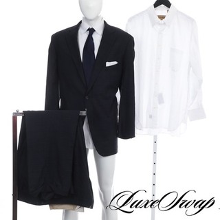 BIG GUYS LOT X2 Paul Stuart Solid White Shirt Navy Checked Suit 50 L / 17.5 NR