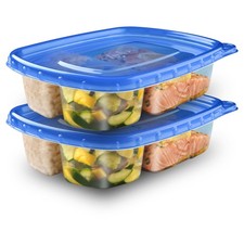 Ziploc Food Storage Meal Prep Containers Reusable for 2 Count, Blue , Clear