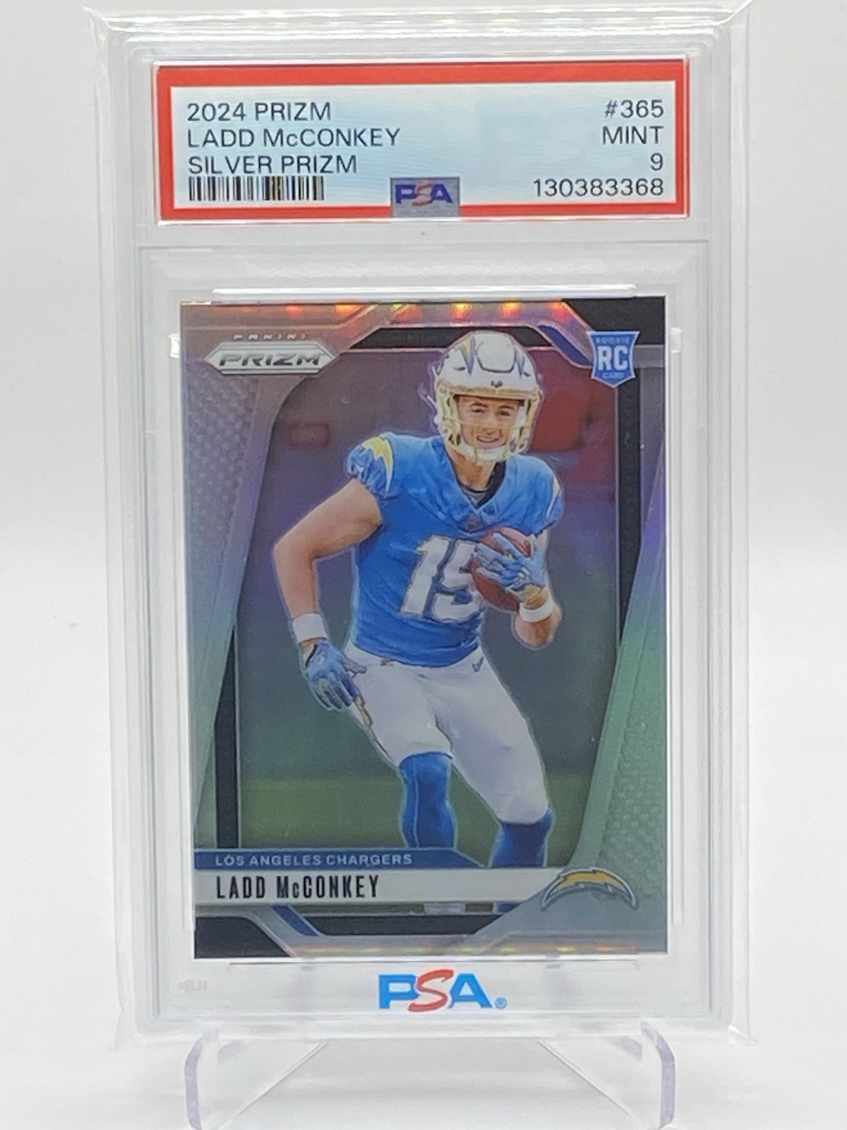 2024 Panini Prizm Football Ladd McConkey Silver Prizm Rookie #365 PSA 9 Mint