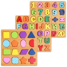 Alphabet Wooden Puzzles for Toddlers 3-5, Pack of 3 ABC, Number and Shape Puz...