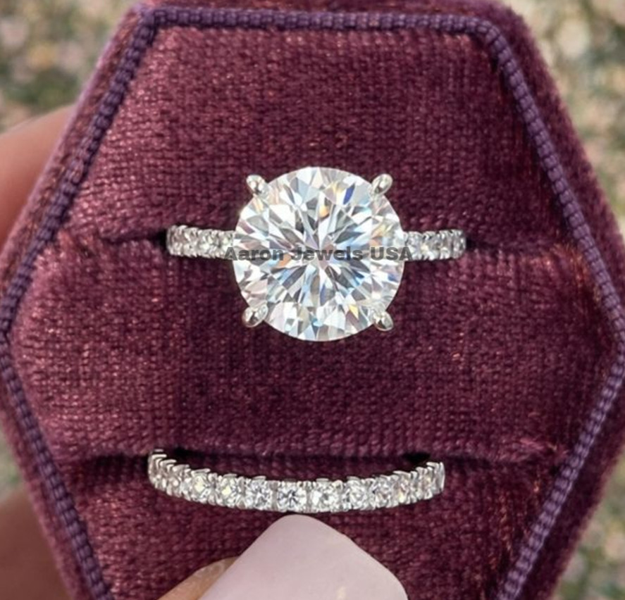 7.50Ct VS1/F ROUND cut Lab Grown Diamond Bridal Set Ring & Band 14K WHITE Gold