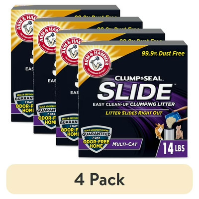 (4 pack) Clump & Seal SLIDE Cat Litter, Easy Clean-up Multi-Cat Clumping Litter,