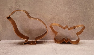 Vintage COPPER Cookie Cutters BUTTERFLY BIRD Chick Easter Spring Baking Decor