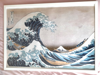 Great Wave off Kanagawa Hokusai Poster : XL 36"X24" 91cm x 64cm white framed.