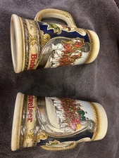 2 Vintage Budweiser Anheuser Busch Beer Stein Mug Staffel Stoneware West Germany