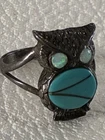 Vintage Southwest Style OWL Ring 925 Sterling Silver Turquoise Opal Eyes Size 10