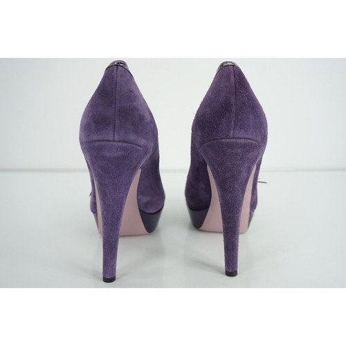 RED Valentino Purple Suede Open Toe Platform Pumps Size 40.5 10.5 bow $450 - Picture 3 of 11