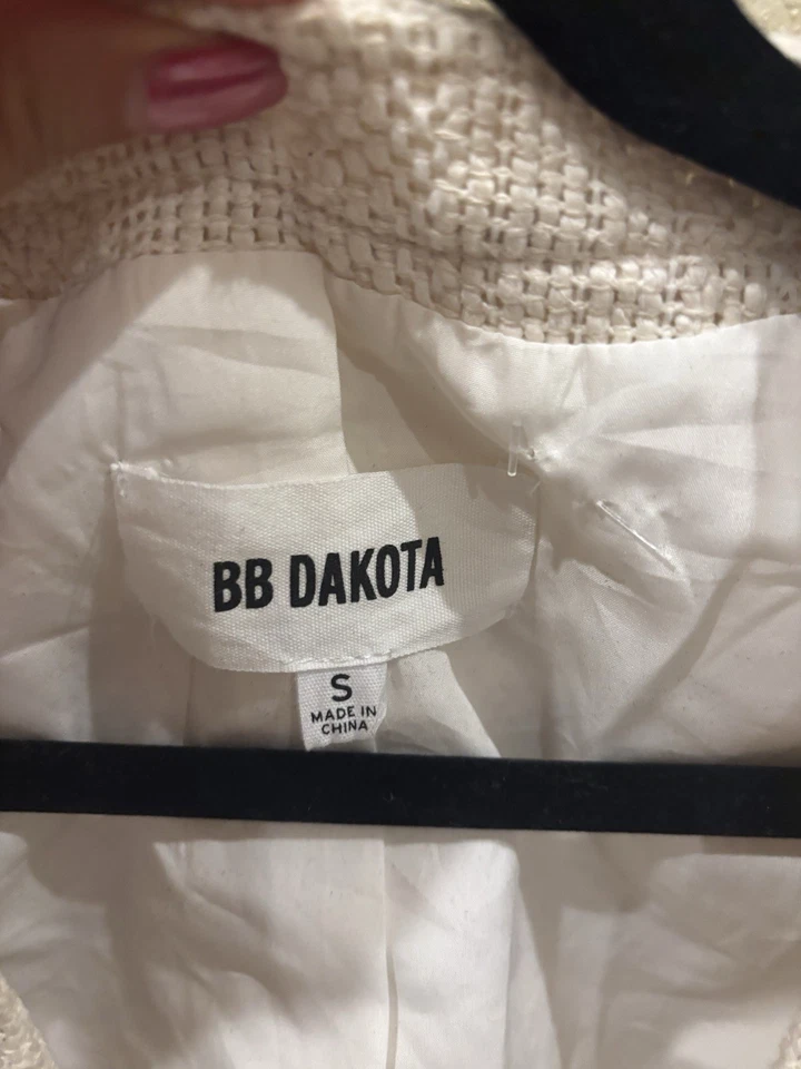 Chaqueta Blazer Boho Western BB Dakota Mujer Tweed Crema Flecos Talla Pequeño Foto 2 de 4