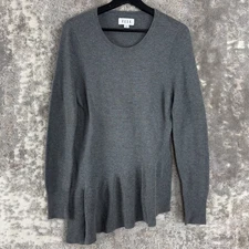 Elle Womens Size S Asymmetrical Hem Casual Top Gray Long Sleeve Pullover Triexta