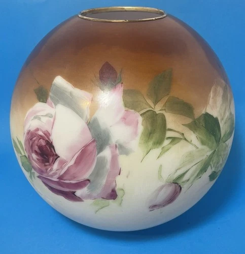 Vintage Antique 10"Rose Round Ball Globe Hurricane GWTW Oil Lamp Shade 4” Fitter