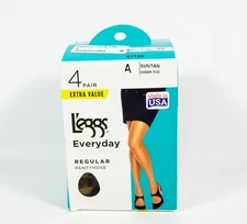 L'eggs 4 Pair Everyday Regular SUNTAN Sheer Toe Pantyhose Size A 43186