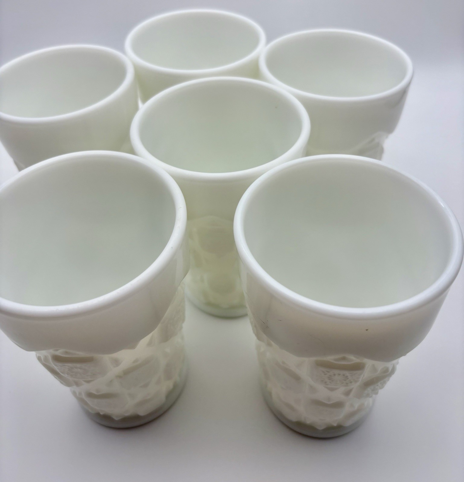 6 vintage Westmoreland Old Quilt Milk Glass 🤍Tumbler Glasses Euc