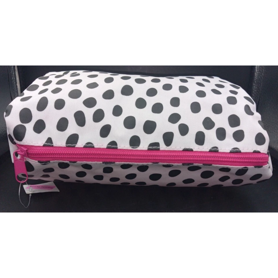 Main Street Collection Makeup bag white w black dots & pink liner 9" NWT - Image 3 of 4