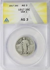 1917 25c Standing Liberty Quarter Type 1 ANACS AG3