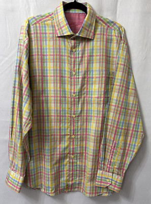Bugatchi Uomo Mens Shirt Size Large Long Sleeve Plaid